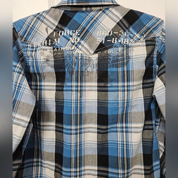 HELIX Shirt Boys Size XL Plaid Long Sleeve Roll Up Pockets Skull Skater See Pics - Picture 8 of 10